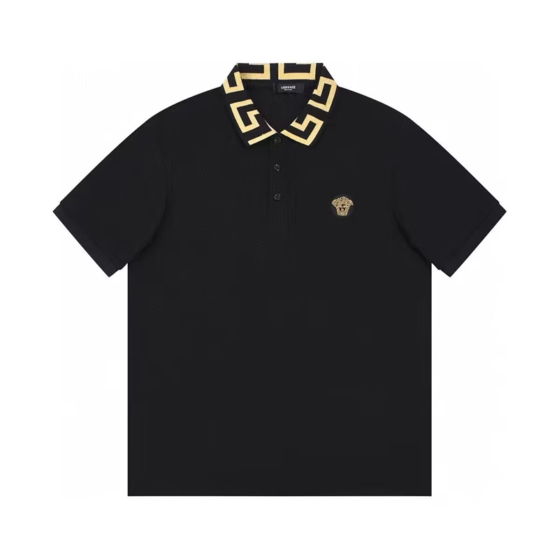 ヴェルサーチェヴェルサーチェメンズシルケットポロ半袖Tシャツr0660.ブラック