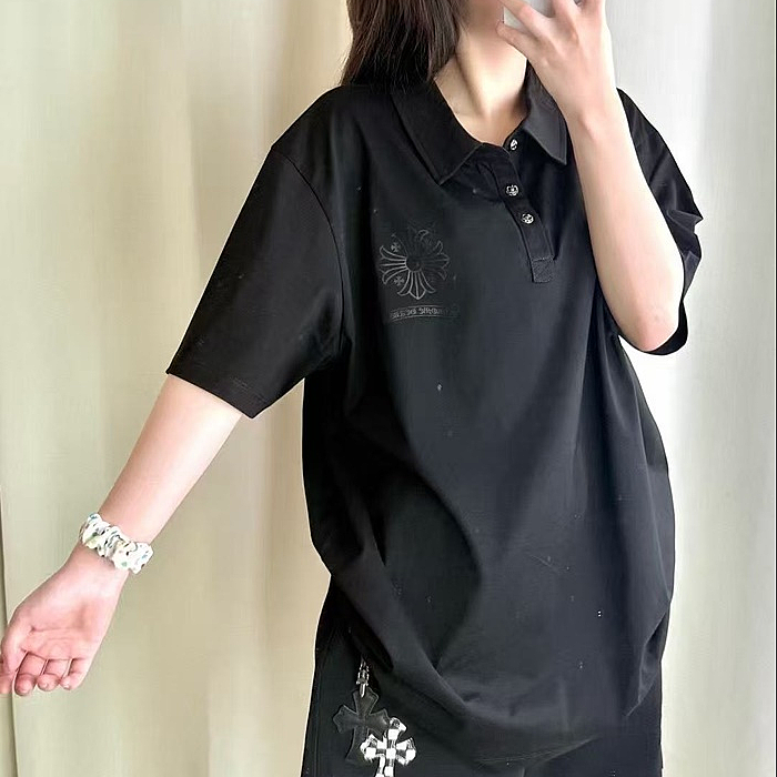 クロムハーツメンズブラックポロ半袖Tシャツr0449