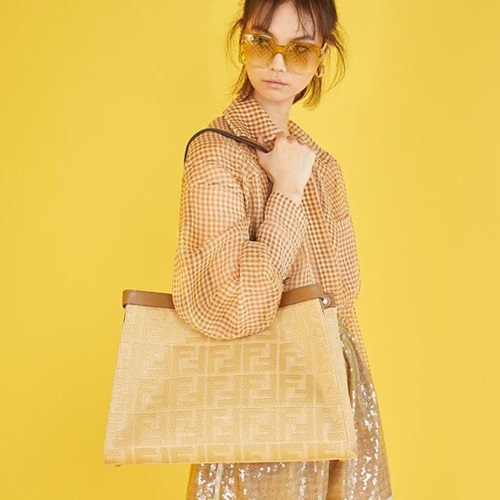 ェンディレディースレザートートバッグショッパーバッグB0550,ベージュ