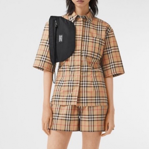 バーバリーバーバリーレディースヴィンテージベーシックコットン半袖シャツ&ショートパンツr02800キャメル