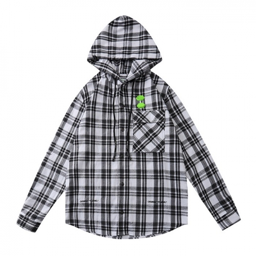 オフホワイトオフホワイトメンズベーシックコットンチェックシャツf0513.ブラック