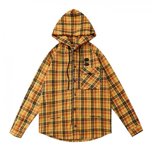オフホワイトオフホワイトメンズベーシックコットンチェックシャツf0514.オレンジ