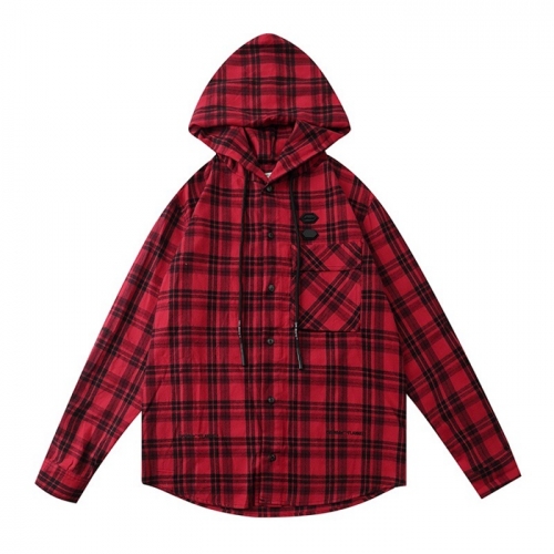 オフホワイトオフホワイトメンズベーシックコットンチェックシャツf0515.レッド