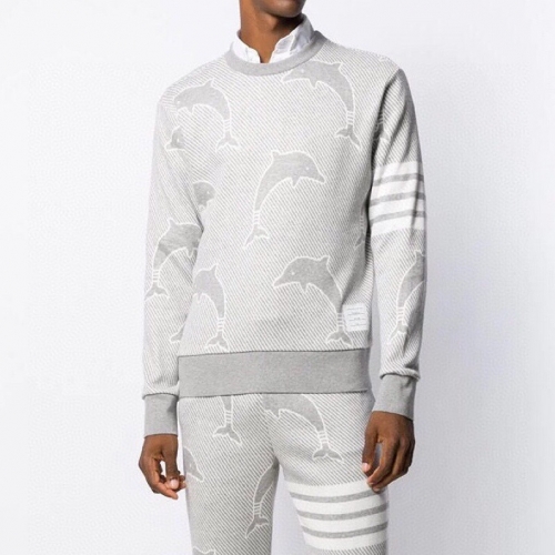 トムブラウン-トムブラウンメンズストラップクルーネック長袖Tシャツm0955グレー