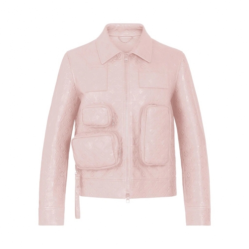 ェンディェンディユニセックスモノグラムレザージャケットn0806.ピンク