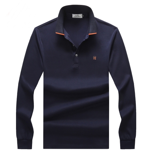 -エルメスメンズクルーネックカジュアルコットン起毛長袖Tシャツr0520ネイビー