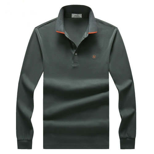 -エルメスメンズクルーネックカジュアルコットン起毛長袖Tシャツr0521オリーブ