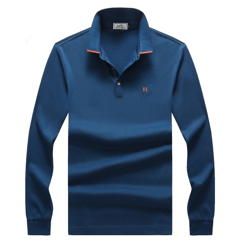 -エルメスメンズクルーネックカジュアルコットン起毛長袖Tシャツr0522ブルー