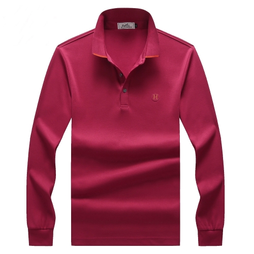 -エルメスメンズクルーネックカジュアルコットン起毛長袖Tシャツr0523レッド