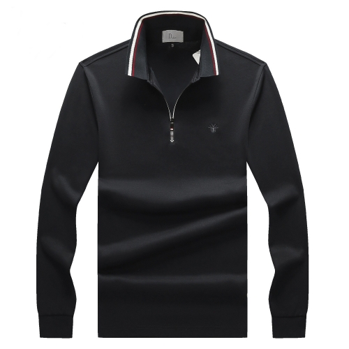 ディオールディオールメンズカジュアルコットンポロ長袖Tシャツo0828ブラック