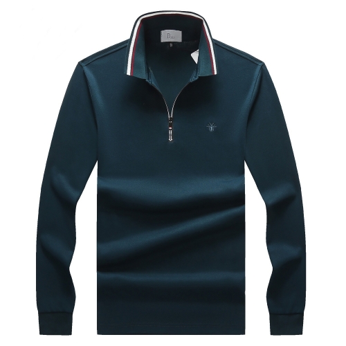 ディオールディオールメンズカジュアルコットンポロ長袖Tシャツo0830グリーン