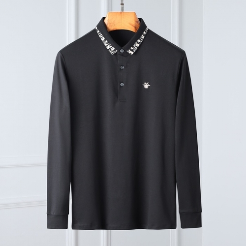 ディオールディオールメンズカジュアルコットンポロ長袖Tシャツo0837ブラック