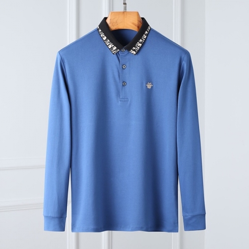 ディオールディオールメンズカジュアルコットンポロ長袖Tシャツo0838ブルー