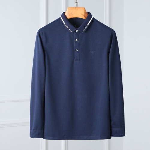 アルマーニアルマーニメンズビジネスコットンポロ長袖Tシャツm0751ブルー