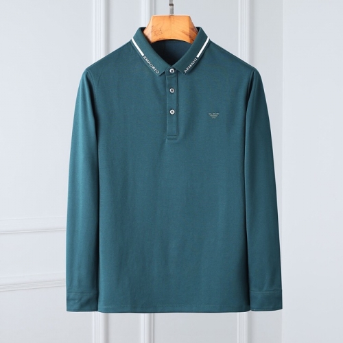 アルマーニアルマーニメンズビジネスコットンポロ長袖Tシャツm0752グリーン