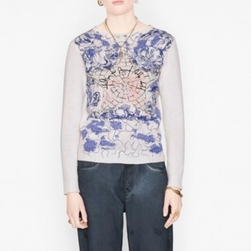 -ディオールレディースレトロクルーネックセーターo0840ホワイト