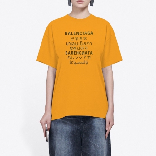 バレンシアガユニセックスコットン半袖Tシャツl0772オレンジ