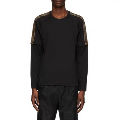 ェンディ-ェンディメンズクルーネック長袖Tシャツn0815ブラック