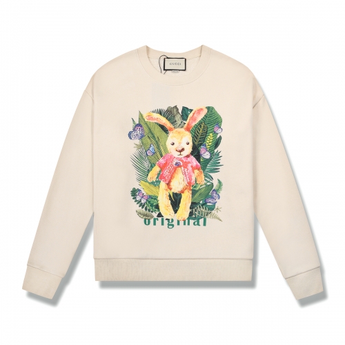 グッチ-グッチユニセックスコットンクルーネック長袖Tシャツc03057アイボリー