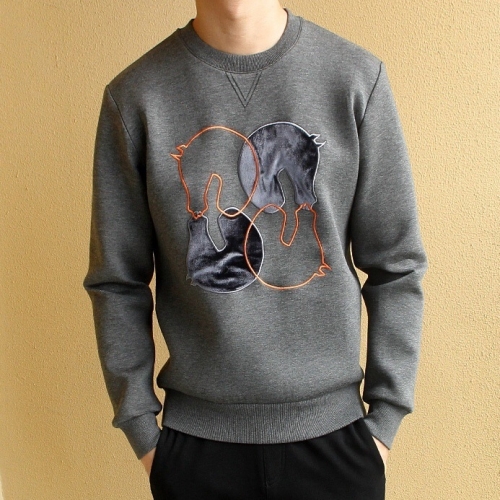 -エルメスメンズクルーネックカジュアルコットン起毛長袖Tシャツr0531.グレー