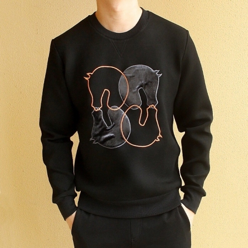 エルメス-エルメスメンズクルーネックカジュアルコットン起毛長袖Tシャツr0532.ブラック