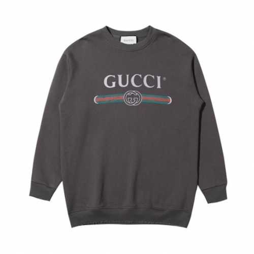 グッチ-グッチユニセックスコットンクルーネック長袖Tシャツc03119ダークグレー