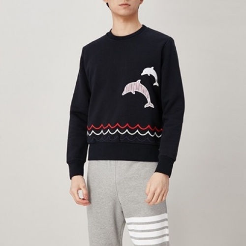 トムブラウン-トムブラウンユニセックスクルーネック長袖Tシャツm01031ネイビー