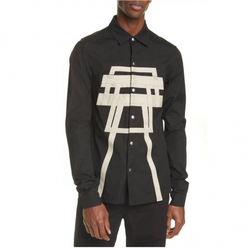 リックオウエンスリックオウエンスメンズカジュアルコットンシャツc0071ブラック