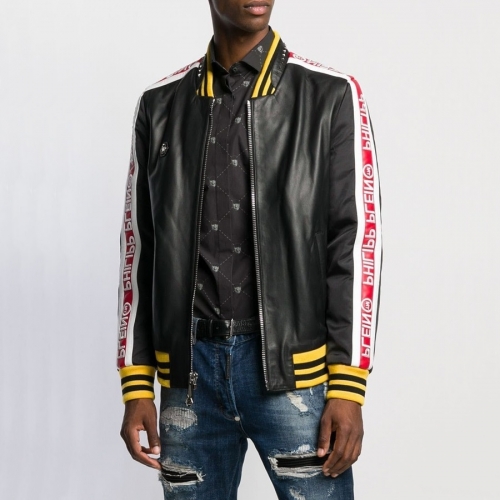 フィリッププレインメンズベーシックレザージャケットi0132ブラック