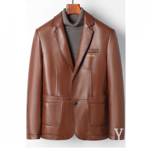 プラダメンズカジュアルレザージャケットa01172ブラウン