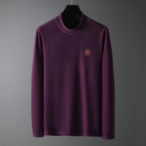 エルメス-エルメスメンズタートルネックカジュアルコットン長袖Tシャツr0544パープル
