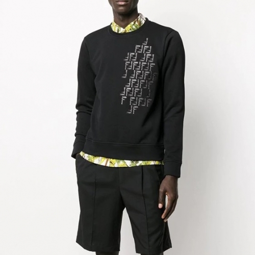 ェンディ-ェンディメンズクルーネック長袖Tシャツn0866.ブラック