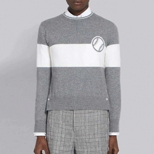 トムブラウン-トムブラウンメンズストラップクルーネックウールセーターm01092グレー