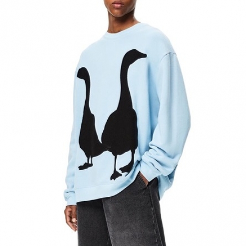 ロエベ-ロエベメンズクルーネック長袖Tシャツe0317ブルー