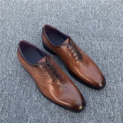 ベルルッティメンズ用レザーオックスフォードシューズ,(240-275),S0141,ブラウン