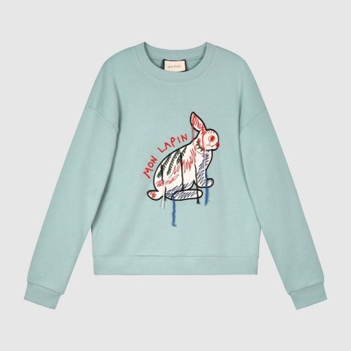 グッチ-グッチユニセックスコットンクルーネック長袖Tシャツc03209ブルー