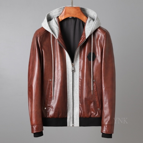 フィリッププレインメンズベーシックレザージャケットi0134ブラウン