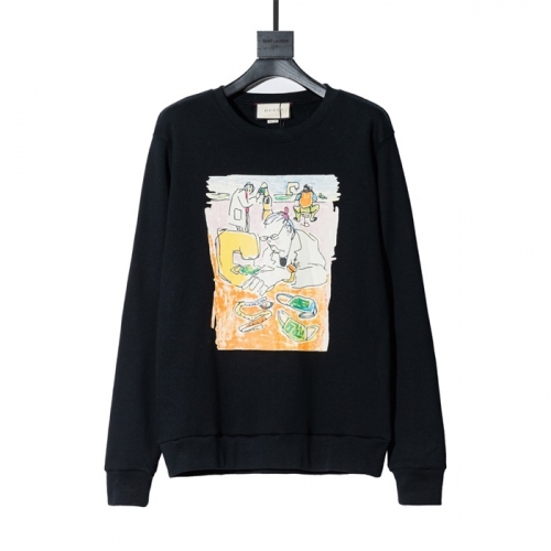 グッチ-グッチユニセックスコットンクルーネック長袖Tシャツc03218ブラック