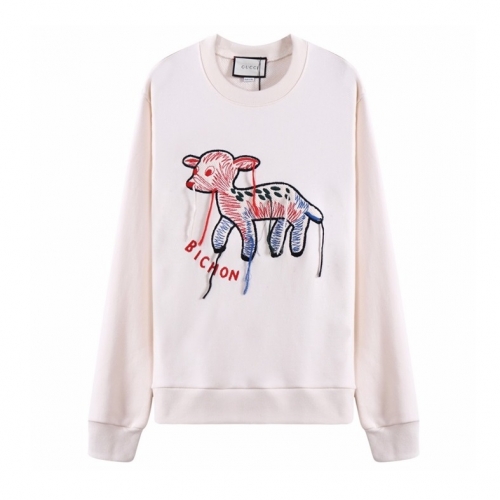 グッチ-グッチユニセックスコットンクルーネック長袖Tシャツc03236アイボリー