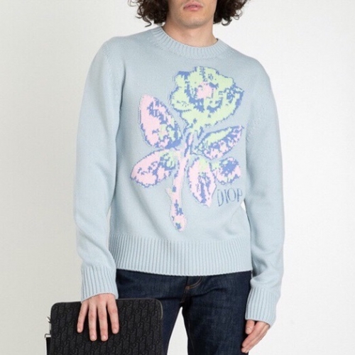 ディオール-ディオールユニセックスレトロクルーネックセーターo01026ブルー