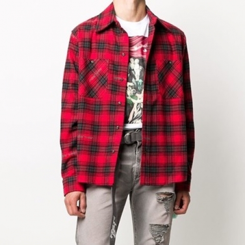 オフホワイトオフホワイトメンズベーシックコットンチェックシャツf0614レッド