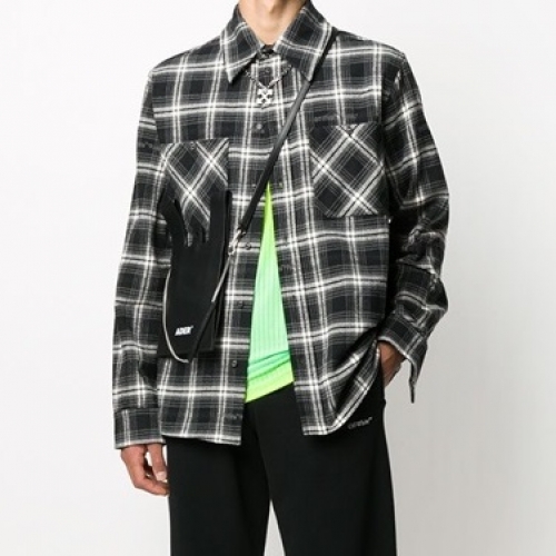 オフホワイトオフホワイトメンズベーシックコットンチェックシャツf0615ブラック