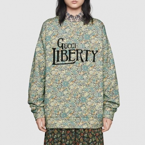 グッチ-グッチユニセックスコットンクルーネック長袖Tシャツc03258グリーン