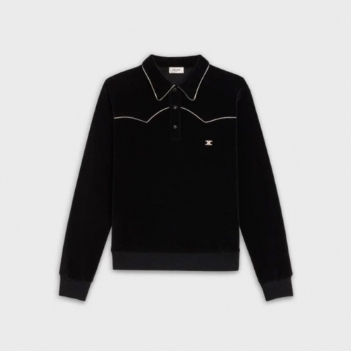 セリーヌレディースベルベットポロ長袖Tシャツl87