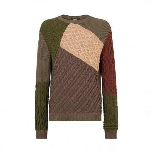 ェンディ-ェンディメンズクルーネックウールセーターn0894.カーキ