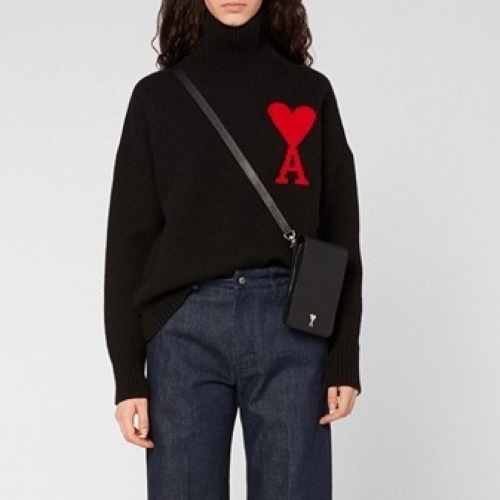 アミ-アミメンズカジュアルタートルネックセーター0074ブラック