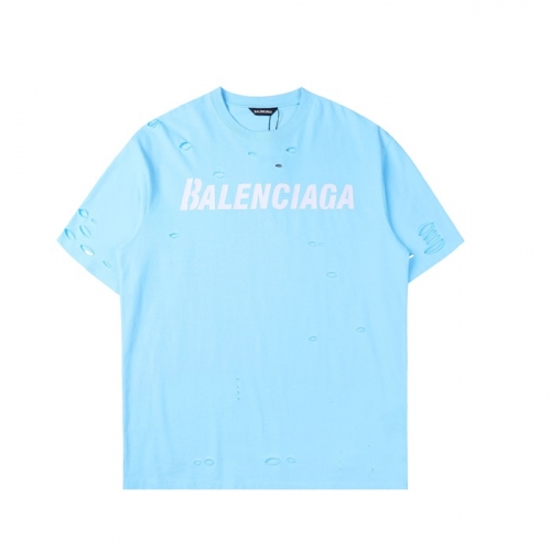 バレンシアガユニセックスコットン半袖Tシャツl0911ブルー