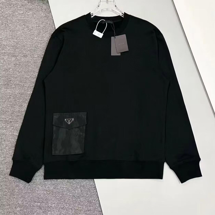 プラダナイロン-プラダナイロンメンズクルーネック長袖Tシャツa01246ブラック