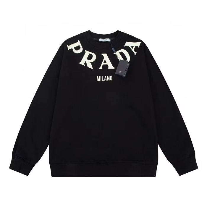 プラダメンズクルーネックブラックスウェットシャツr01251
