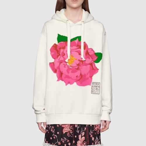 グッチグッチユニセックスカジュアルオーバーサイズコットンフーディc03325ホワイト